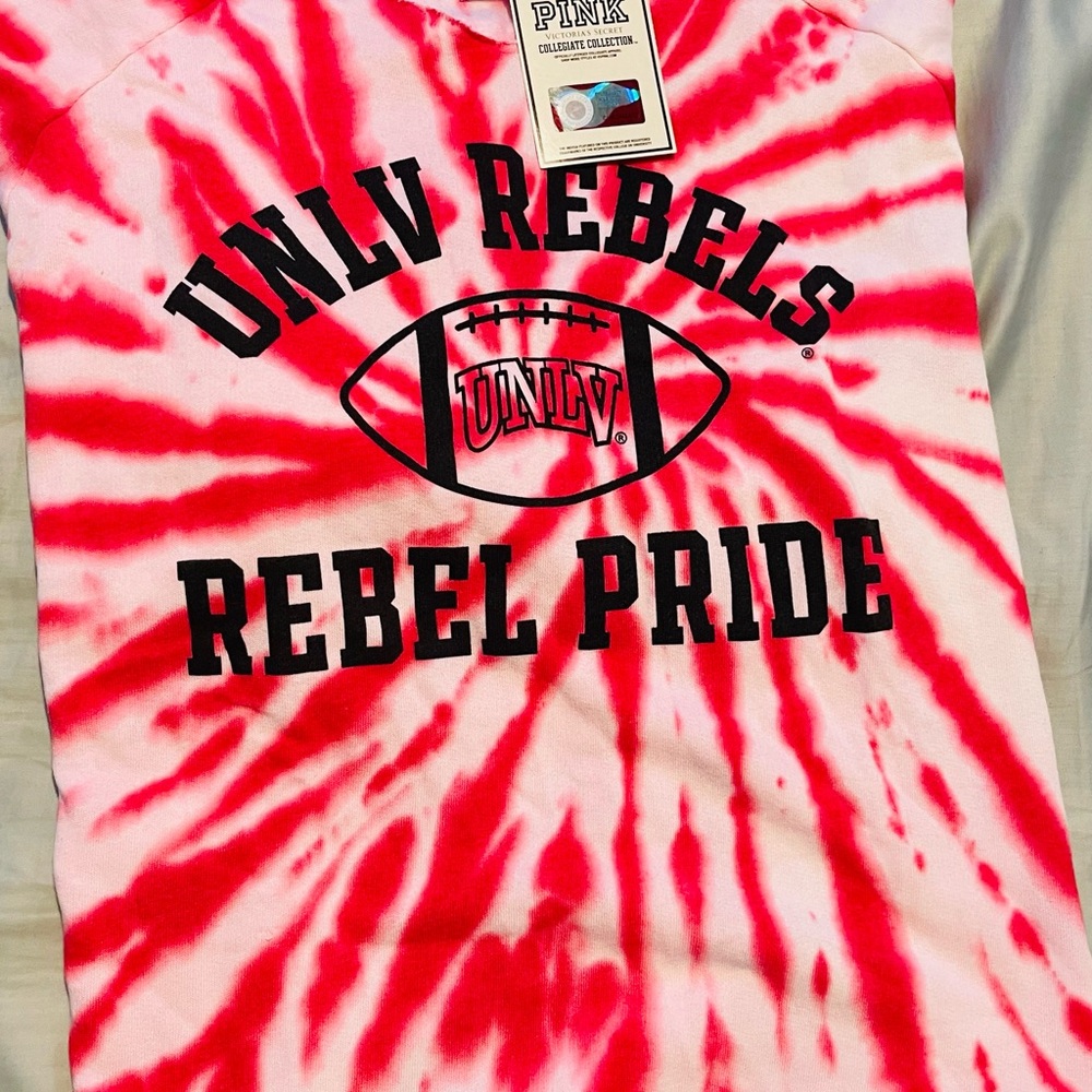 PINK Victoria's Secret Red and White Tie-Dye UNLV Sweater